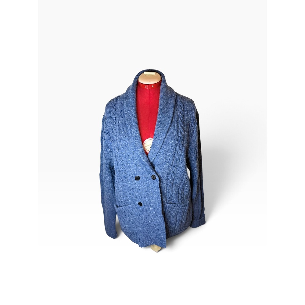 Brooks Brothers Vintage Blue Wool Cable Knit Shawl Collar Cardigan Sweater L